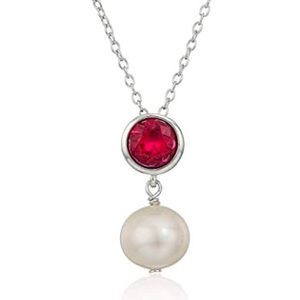 NWT - Sterling Silver Bezel-Set Gemstone and Pearl Drop Pendant Necklace